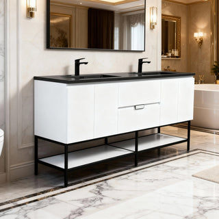 Meuble-Lavabo Mural 72po Blanc avec Comptoir de Quartz d'ingénierie Noir