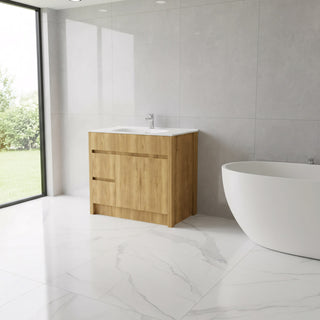 40" Frosted Oak Freestanding Bathroom Vanity with White Ceramic Countertop