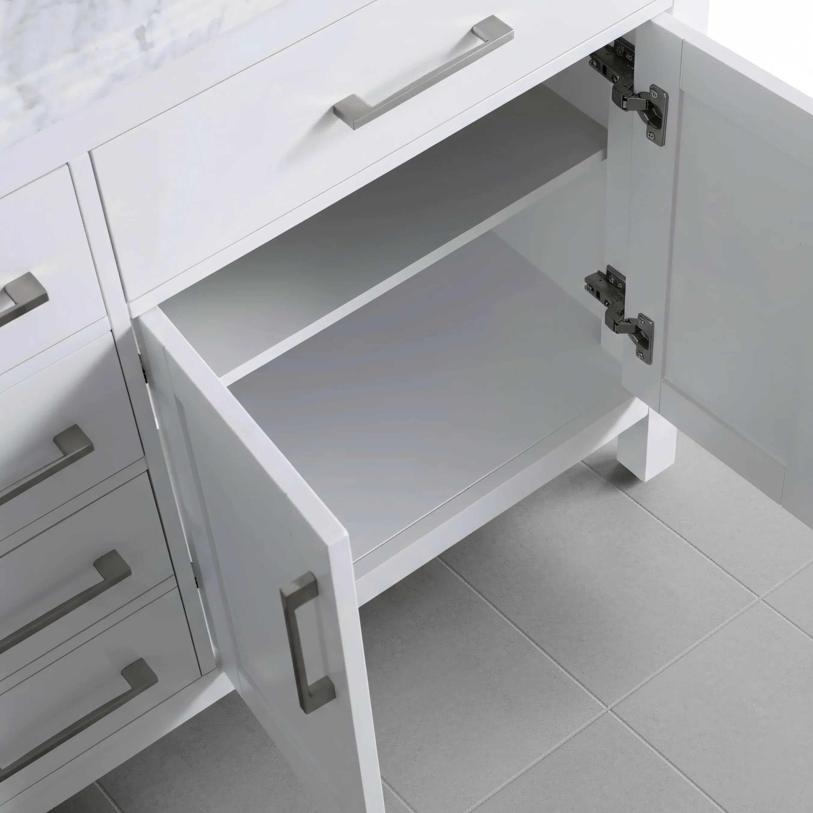 36" White Freestanding Single Sink Bathroom Vanity with Carrera Marble Countertop