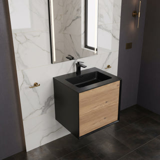 Meuble-Lavabo Mural 24po Noir et Chêne Brut avec Comptoir de Quartz d'ingénierie Noir 
