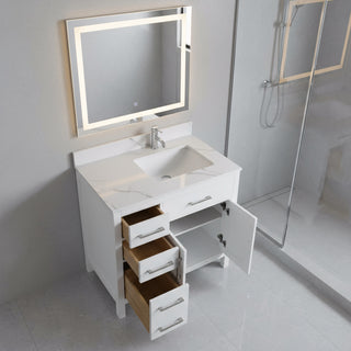 36" White Freestanding Single Sink Bathroom Vanity with Engineered Calcutta Marble Countertop