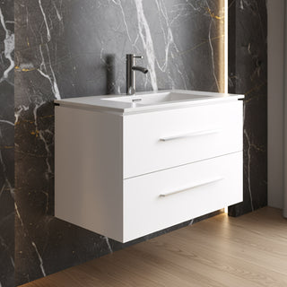 Meuble-Lavabo Mural 30po Blanc Mat avec Comptoir de Céramique Blanc