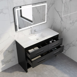48" Black Rough Oak Freestanding Bathroom Vanity with White Polymarble Countertop