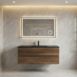 Meuble-Lavabo Mural 48po Noyer avec Comptoir de Quartz d'ingénierie Noir