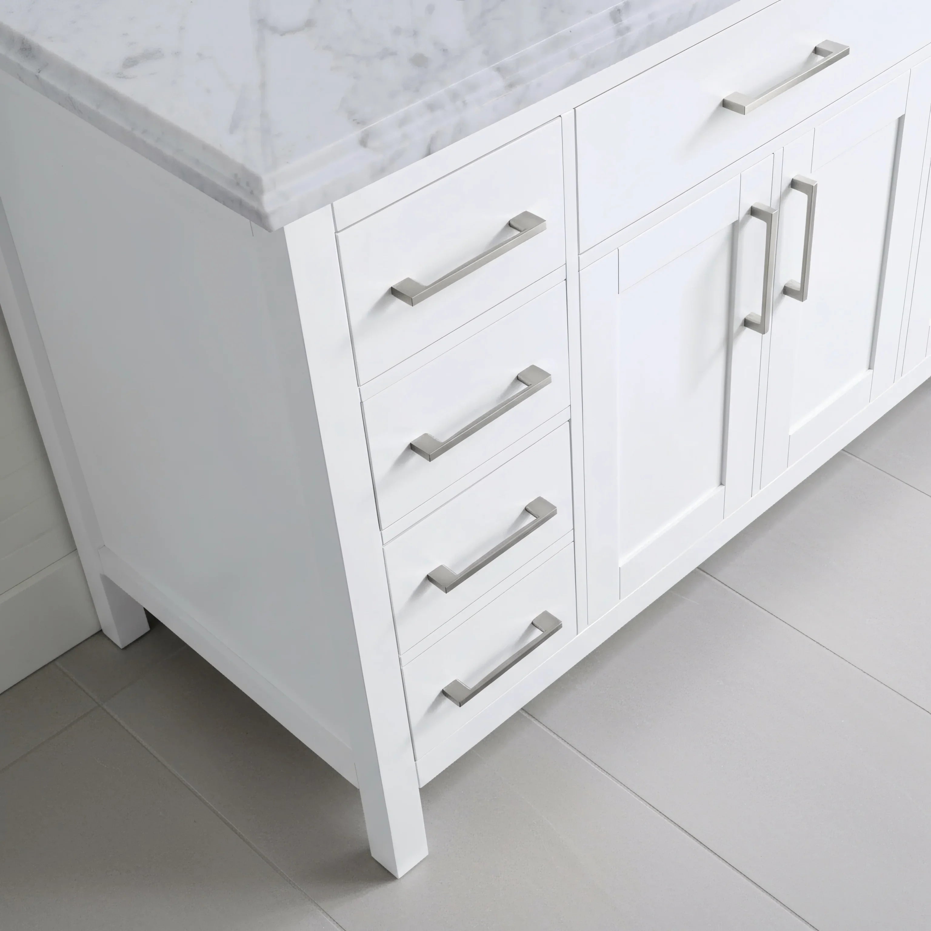 36" White Freestanding Single Sink Bathroom Vanity with Carrera Marble Countertop