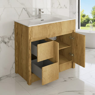 40" Frosted Oak Freestanding Bathroom Vanity with White Ceramic Countertop