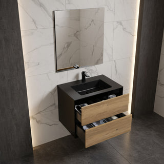 30" Black & Rough Oak Wall Mount Vanity with Black Engineered Quartz Countertop