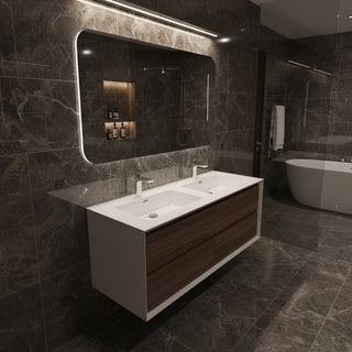 Meuble-Lavabo Mural 48po Noyer avec Comptoir de Polymarbre Blanc