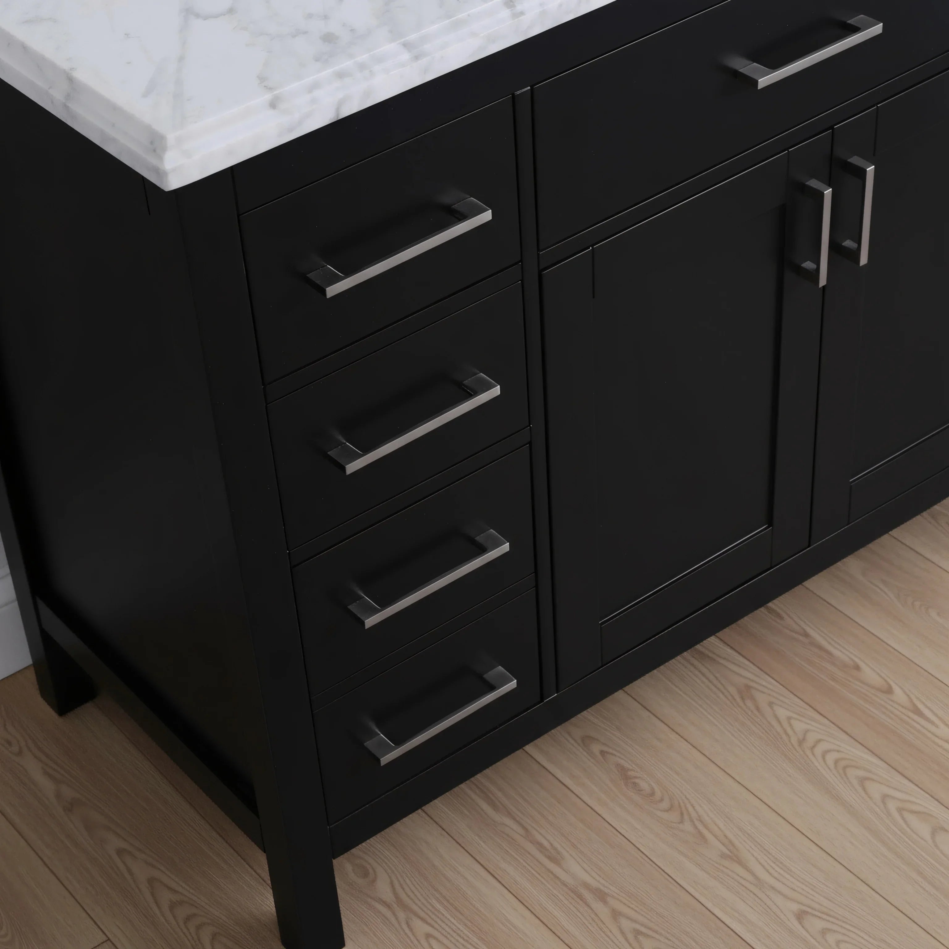 Meuble Lavabo Autoportant Noir 36po avec Comptoir en Marbre Carrera