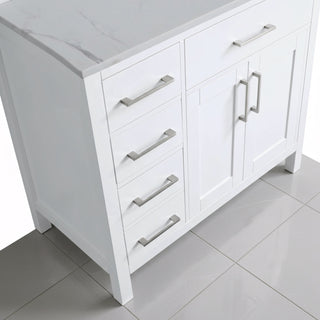 36" White Freestanding Single Sink Bathroom Vanity with Engineered Calcutta Marble Countertop
