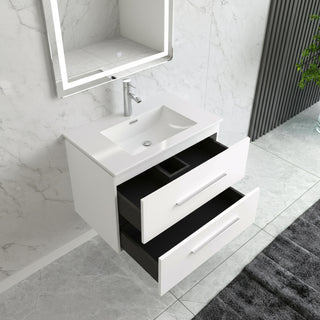 Meuble-Lavabo Mural 24po Blanc Mat avec Comptoir de Céramique Blanc