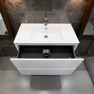 Meuble-lavabo mural blanc 36" avec Comptoir en polymarbre blanc