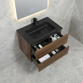 Meuble-Lavabo Mural 30po Noyer avec Comptoir de Quartz d'ingénierie Noir