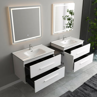 Meuble-Lavabo Mural 72po Blanc Mat avec Comptoir de Céramique Blanc