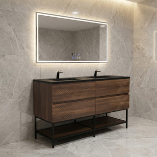 Meuble-Lavabo Mural 60po Noyer avec Comptoir de Quartz d'ingénierie Noir