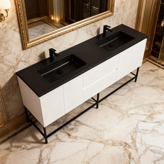 Meuble-Lavabo Mural 72po Blanc avec Comptoir de Quartz d'ingénierie Noir