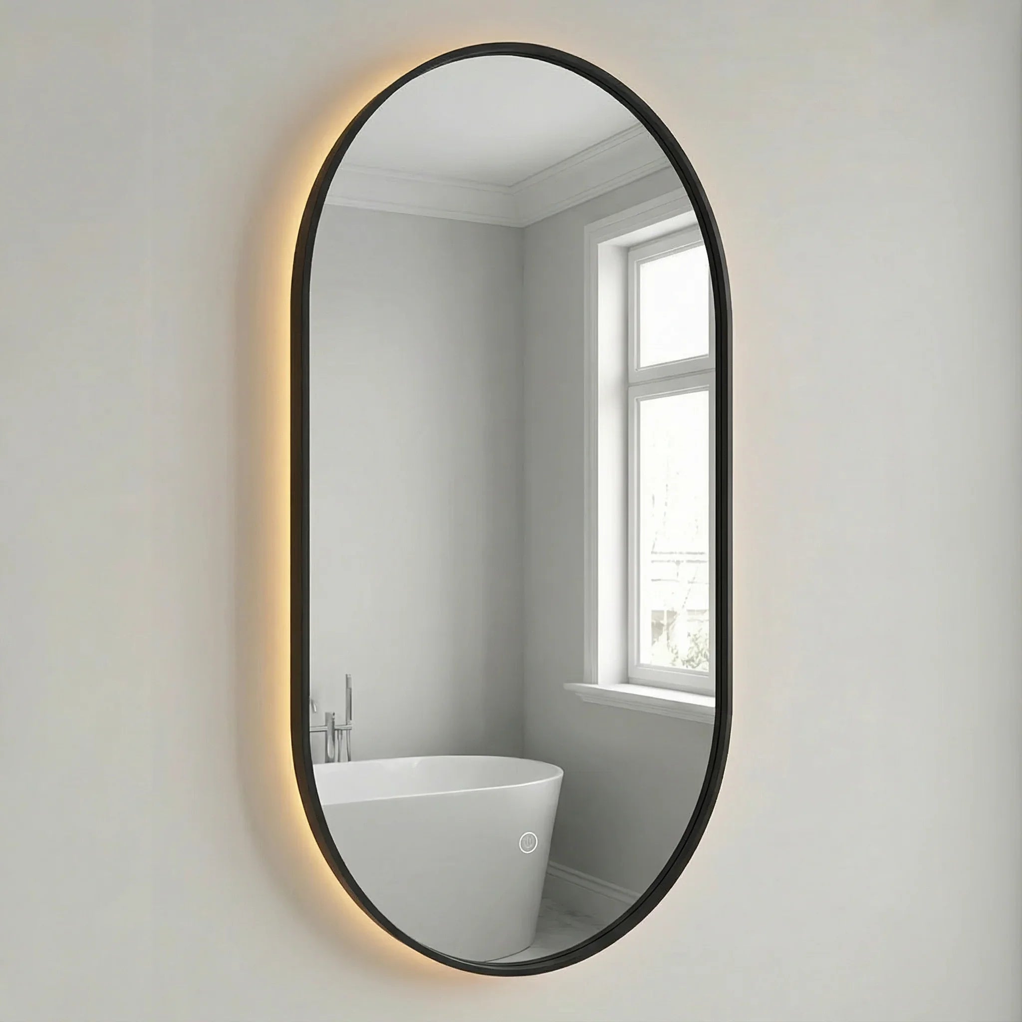 24" x 40" LED Oval Bathroom Mirror with Black Frame and Defogger