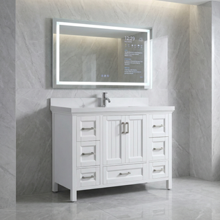48" White Freestanding Single Sink Bathroom Vanity with Calcutta Quartz 4cm Countertop Nevada Collection
