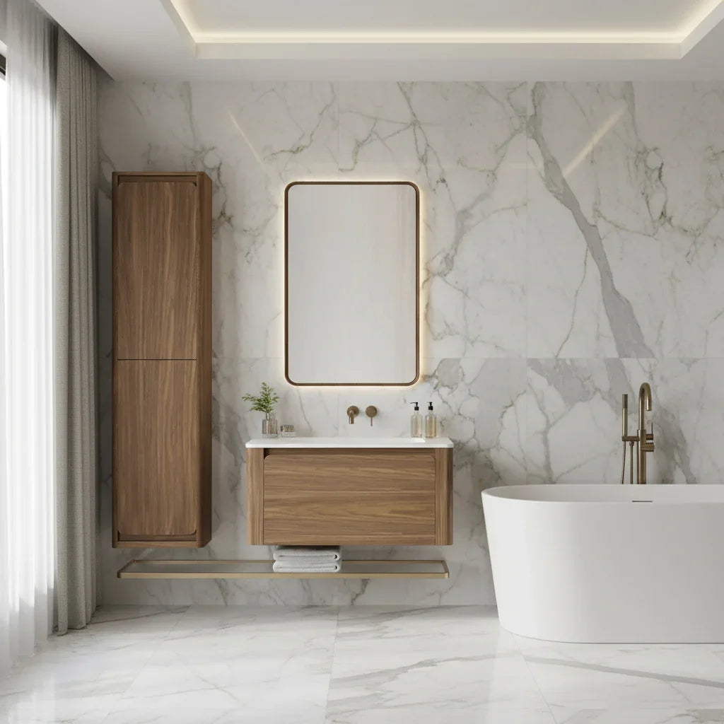 Armoire murale réversible en noyer suspendue pour linge