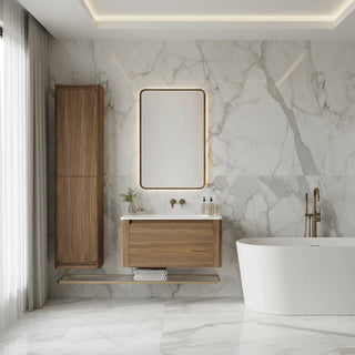 Armoire murale réversible en noyer suspendue pour linge – Option de charnière de porte en haut ou en bas