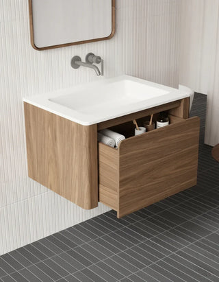 Meuble-Lavabo Mural 30po Noyer avec Comptoir en Surface Solide Mat Blanc