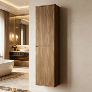 Armoire murale réversible en noyer suspendue pour linge – Option de charnière de porte en haut ou en bas