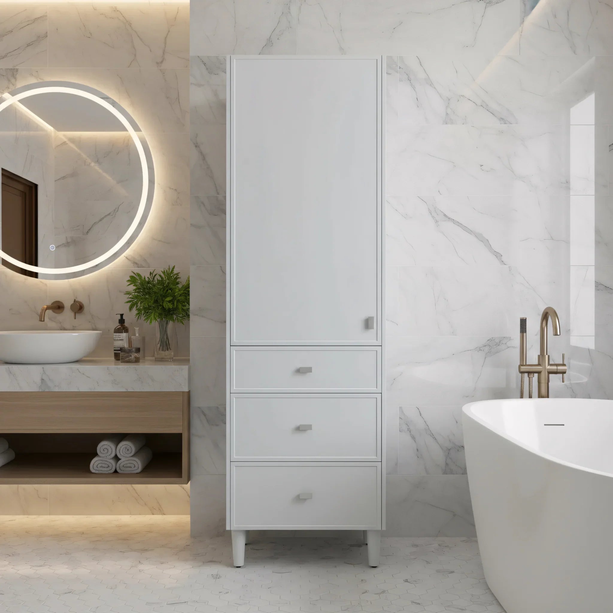 Bathroom Freestanding Linen Cabinet - Hampton Grey