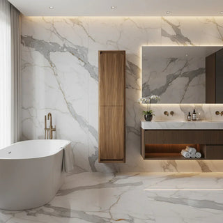 Armoire murale réversible en noyer suspendue pour linge – Option de charnière de porte en haut ou en bas