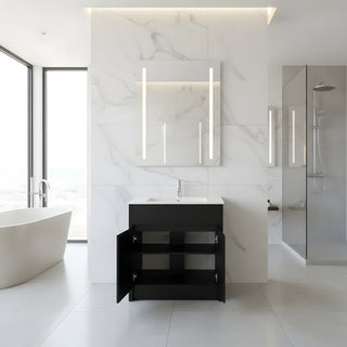 Meuble-Lavabo Autoportant 30po Brun Foncé avec Comptoir de Céramique Blanc