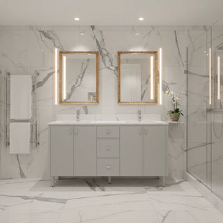 60" Hampton Grey Double Sink Freestanding Vanity with Engineered Calcutta Marble Countertop