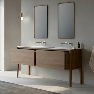 Meuble-Lavabo Mural 72po Noyer avec Comptoir de Surface solide Blanc Mat