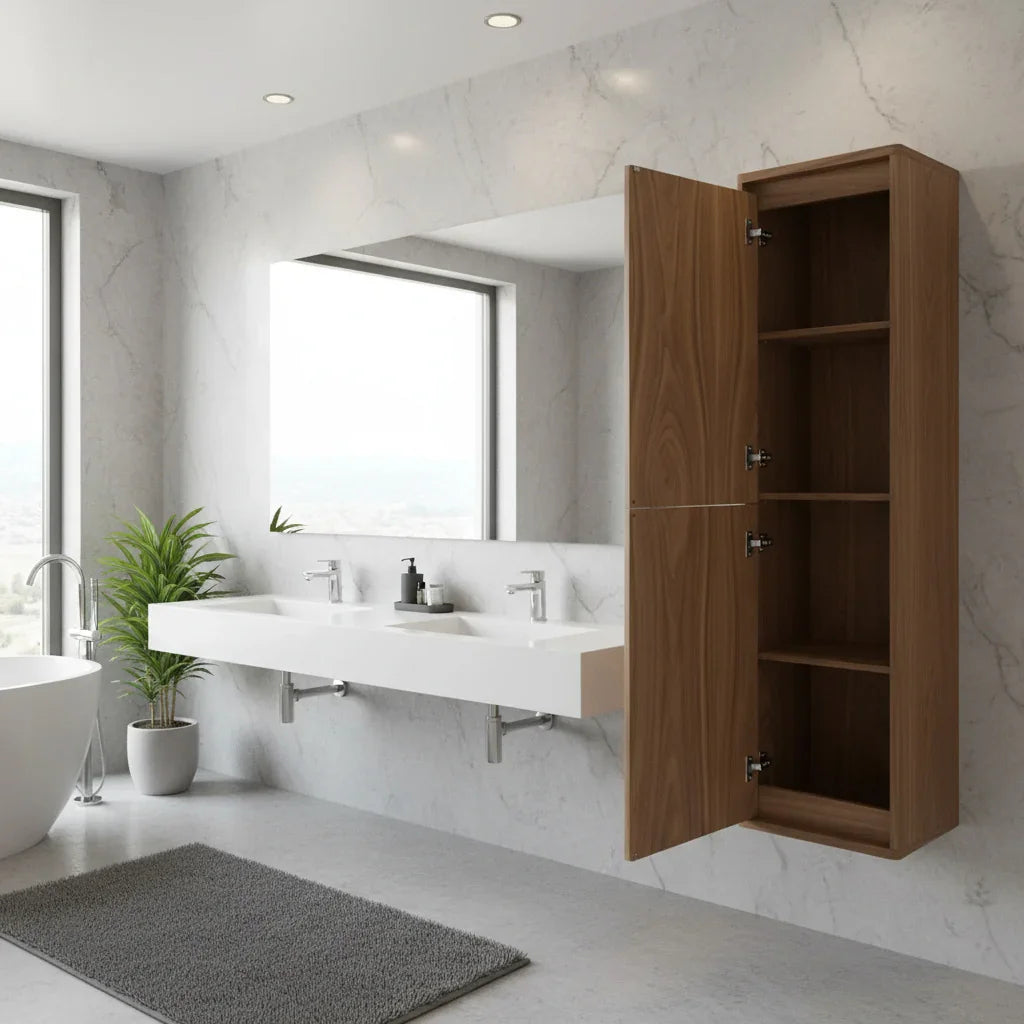 Armoire murale réversible en noyer suspendue pour linge