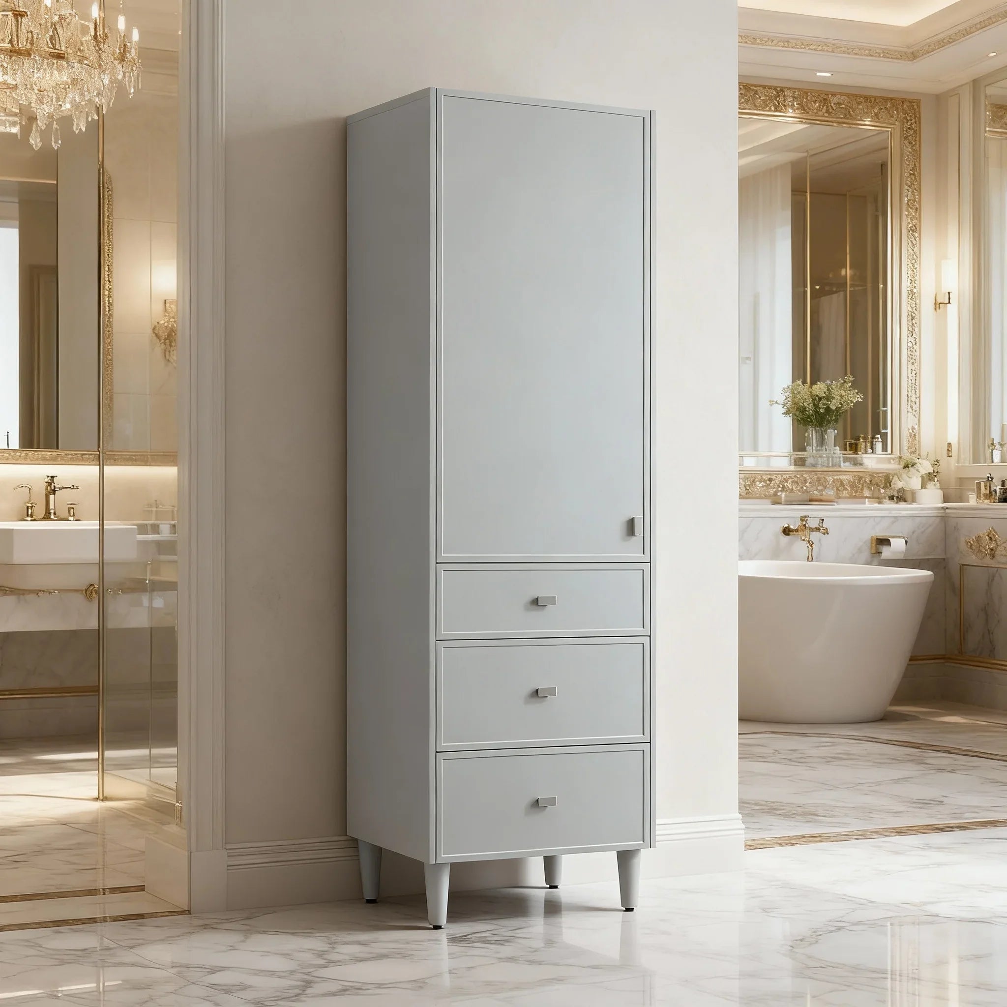Bathroom Freestanding Linen Cabinet - Hampton Grey