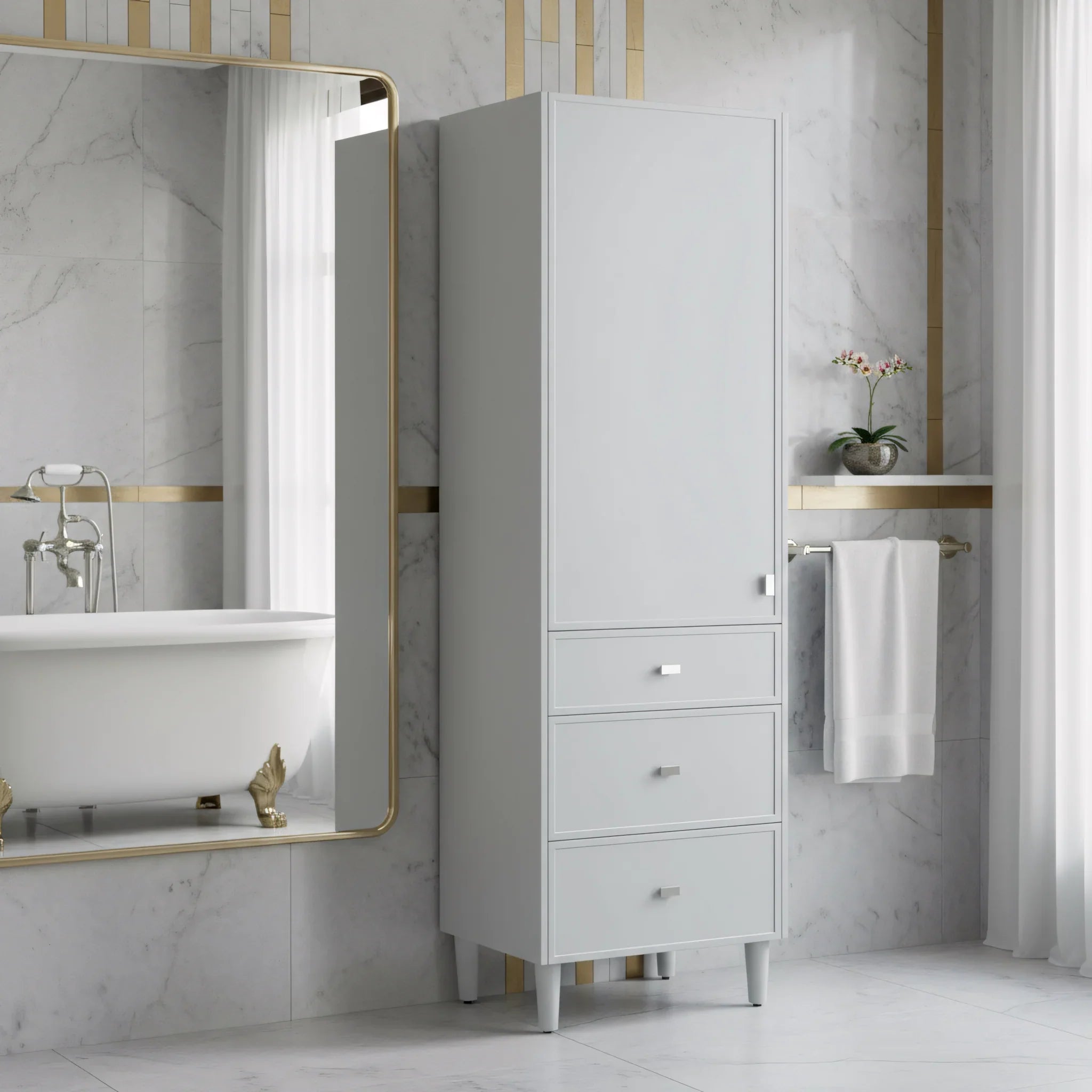 Bathroom Freestanding Linen Cabinet - Hampton Grey