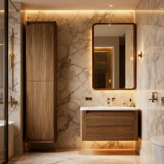 Armoire murale réversible en noyer suspendue pour linge – Option de charnière de porte en haut ou en bas