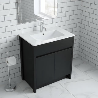 Meuble-Lavabo Autoportant 30po Brun Foncé avec Comptoir de Céramique Blanc