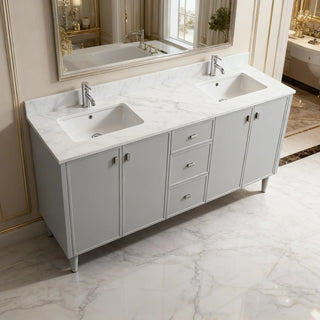60" Hampton Grey Double Sink Freestanding Vanity with Engineered Calcutta Marble Countertop