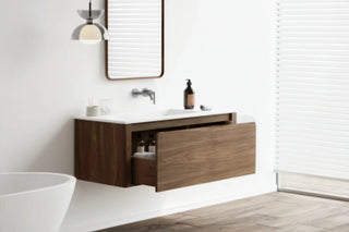 Meuble-Lavabo Mural 48po Noyer avec Comptoir de Surface solide Blanc Mat