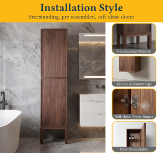 Armoire à linge de salle de bain sur pied - Noyer naturel - Réversible