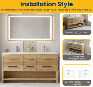 Meuble-Lavabo Autoportant 72po Chêne Brut avec Comptoir de Polymarbre Noir