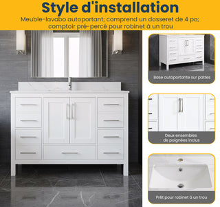 Meuble-Lavabo Autoportant 48po Blanc avec Comptoir de Marbre Ingénierie Calcutta