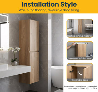 Bathroom Wall Hung Linen Cabinet - Rough Oak