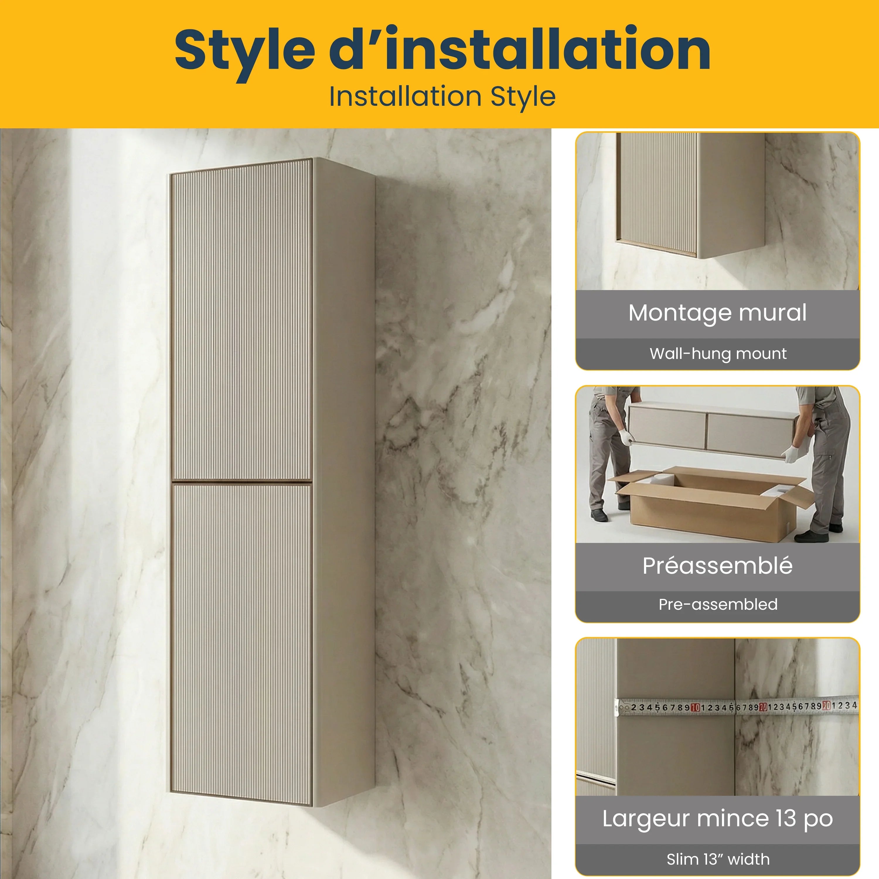 Meuble de rangement mural Kari Latte à 2 portes avec étagères - Rangement de salle de bain