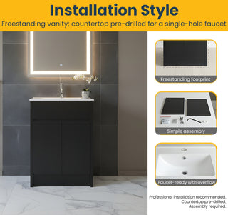 Meuble-Lavabo Autoportant 24po Brun Foncé avec Comptoir de Céramique Blanc