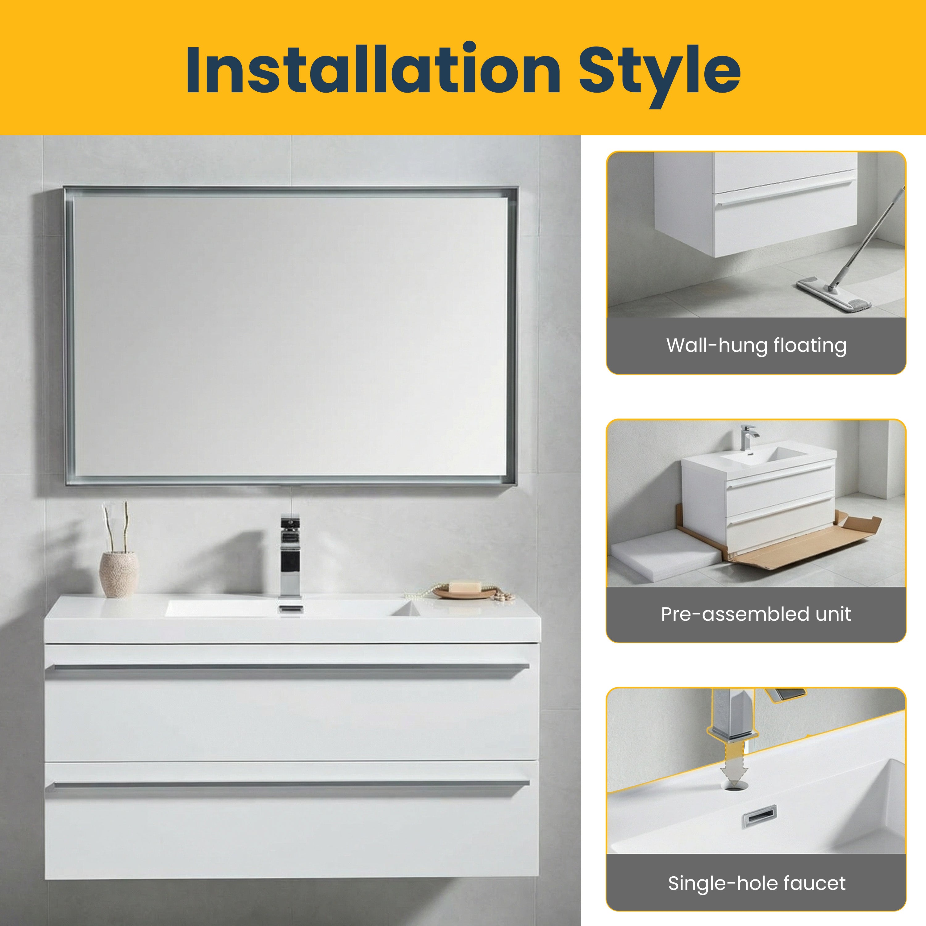 Meuble-Lavabo Mural Blanc de 36 po avec Comptoir en Polymarbre Blanc