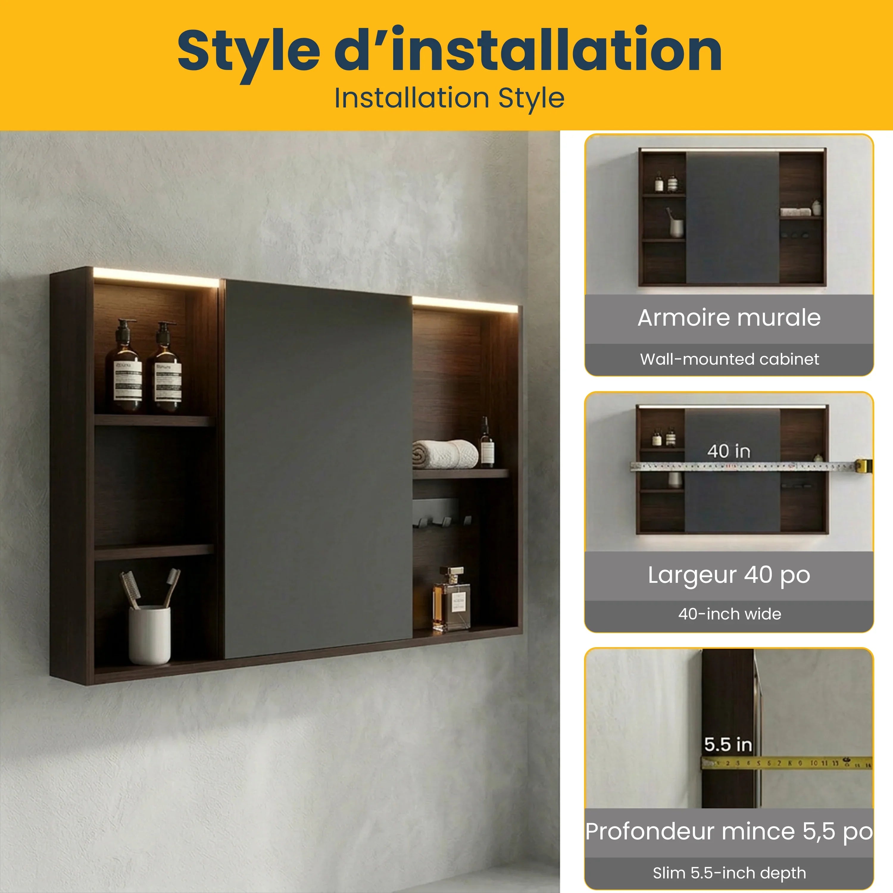 40" Hazelnut LED Medicine Cabinet with Soft-Close Doors