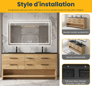 Meuble-Lavabo Autoportant 72po Chêne Brut avec Comptoir de Quartz d'ingénierie Noir