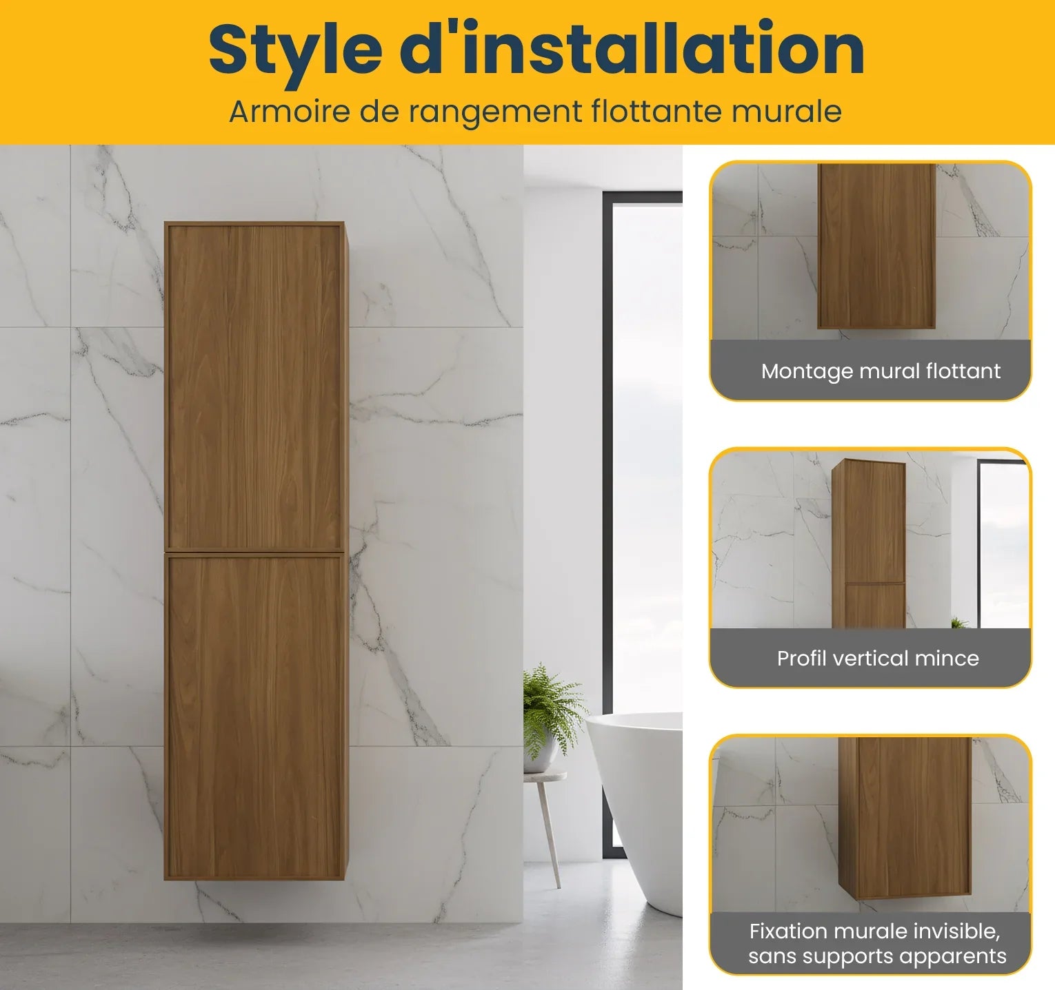 Armoire à Linge Mural de Salle de Bain - Noyer Miel Doré