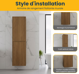 Armoire à Linge Mural de Salle de Bain - Noyer Miel Doré