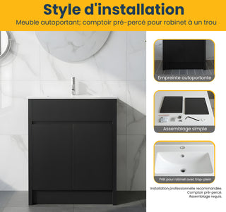 Meuble-Lavabo Autoportant 30po Brun Foncé avec Comptoir de Céramique Blanc